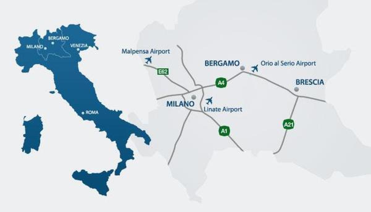 Karte der Mailänder Flughäfen